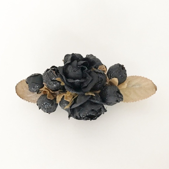 Whimsigoth Black Rose Floral Hair Barrette Clip Fairy Fairycore Goth witchy - Picture 2 of 5